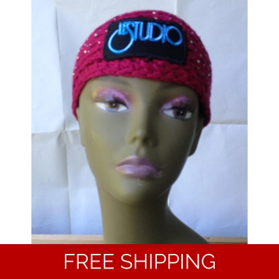 Hot Pink Sparkle Woman Winter Headband  W & B Front Logo